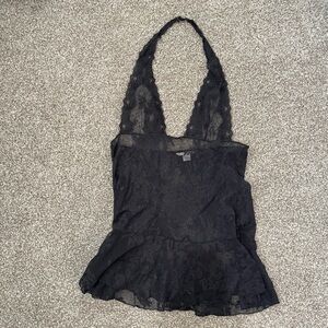 VICTORIA’S SECRET Black Lace Halter-Top Strappy Lingerie Chemise L Whimisgoth